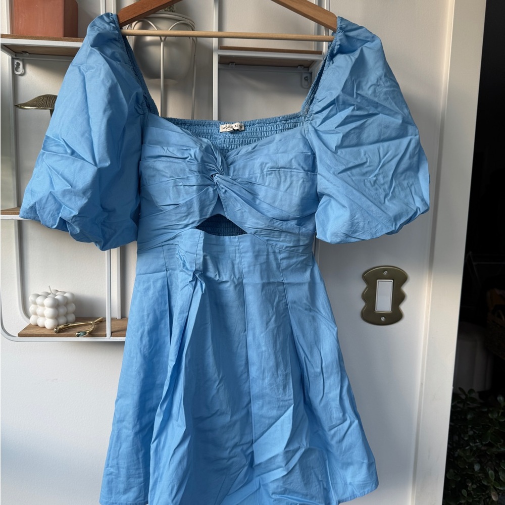 Moon River Sky Blue Ruched Dress